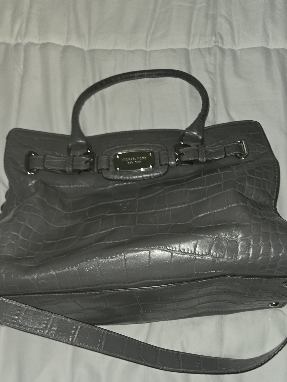 Michael Kors Charcoal Croc-Embossed Leather Satchel